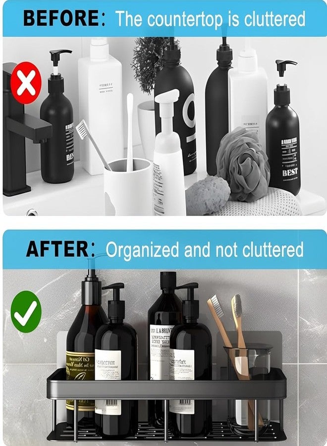Shynora Gl-Steel 2-Pcs Bathroom/Kitchen Organiser Shelf-Rack | No-Drill Adhesive Wall Mounted Bathroom Accessories Shelves | Pack of 2, Black (31.5 * 13.5 * 5 cm) - Image 4